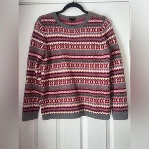 TALBOTS Nordic Fair Isle Pullover Sweater Lambswool Blend Pink/Gray M Petite